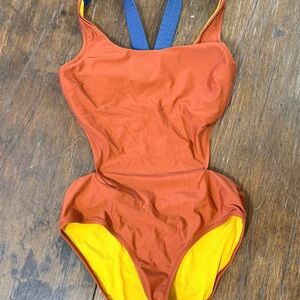 Prana One-Piece Swimsuit in Rust and Yellow